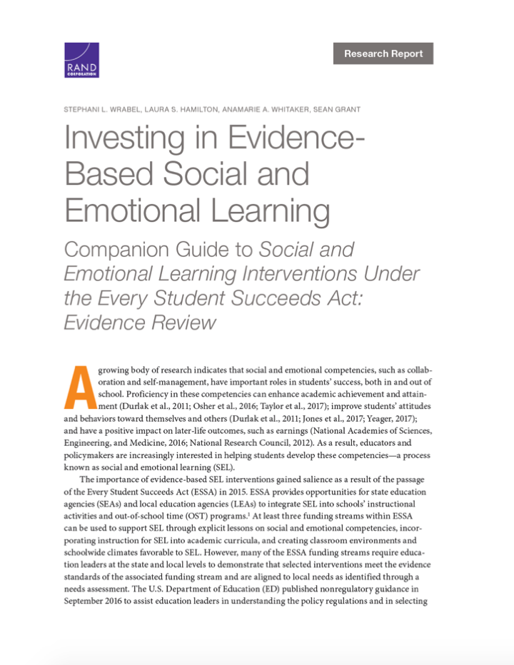 Investing In Evidence-Based Social And Emotional Learning – SEL Center